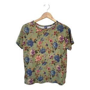 Gap Women's Green Cottagecore Floral Short Sleeve 100% Cotton Tee Sz M